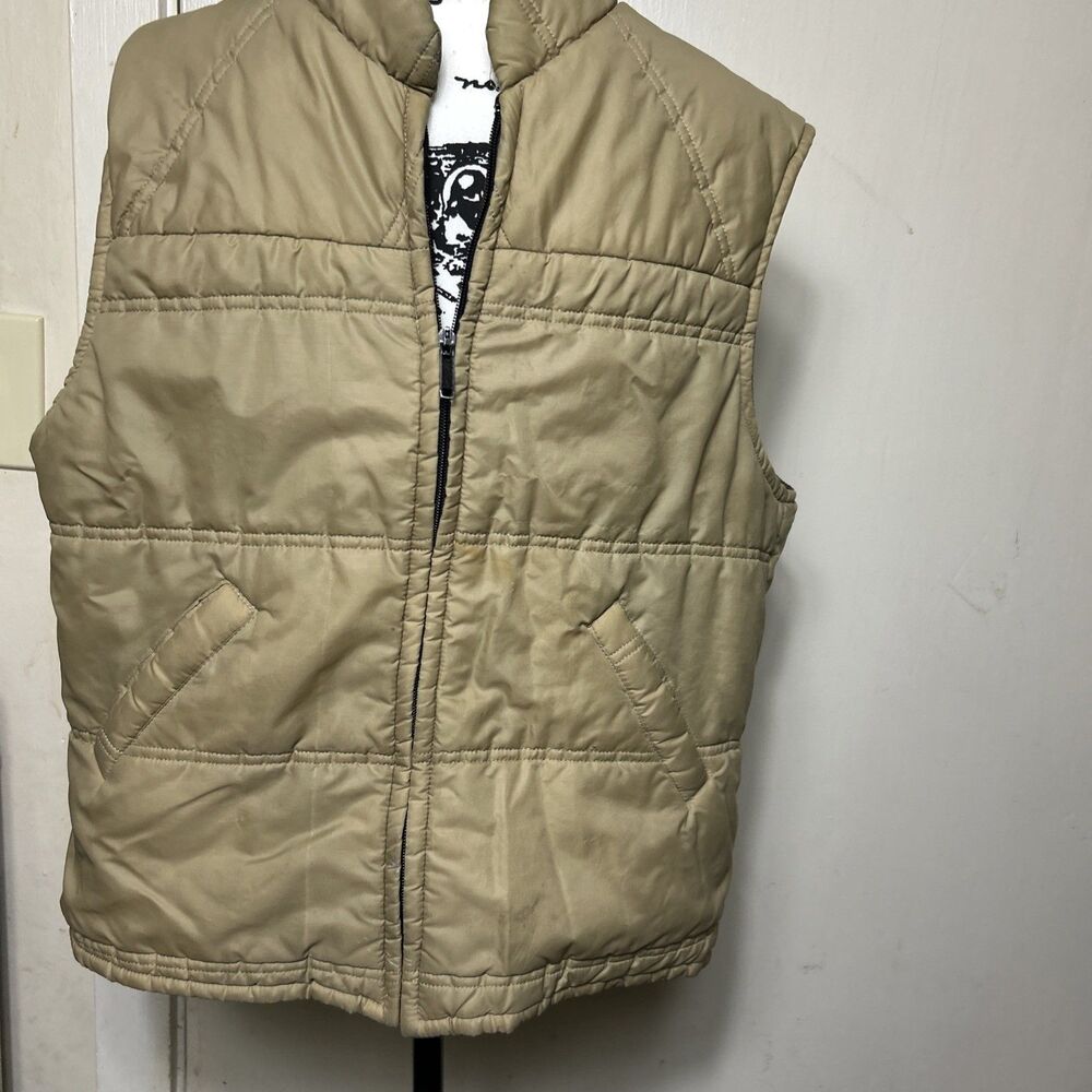Vintage Sears Vest Mens Large Beige Quilted Puffer Brown Lining Outerwear